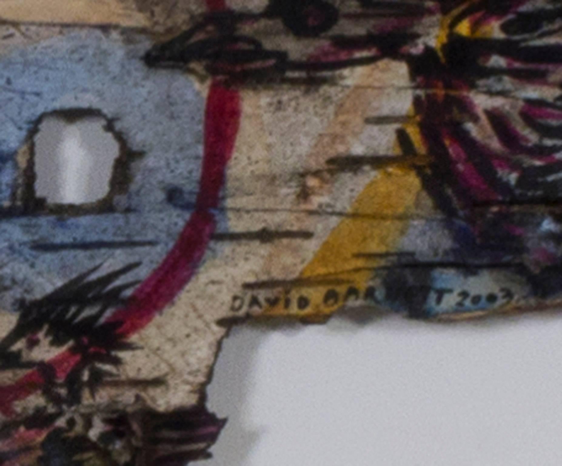 Contemporary abstrakte Aquarell gemischte Medien Holz bunt einheimischen Zelte – Art von David Barnett