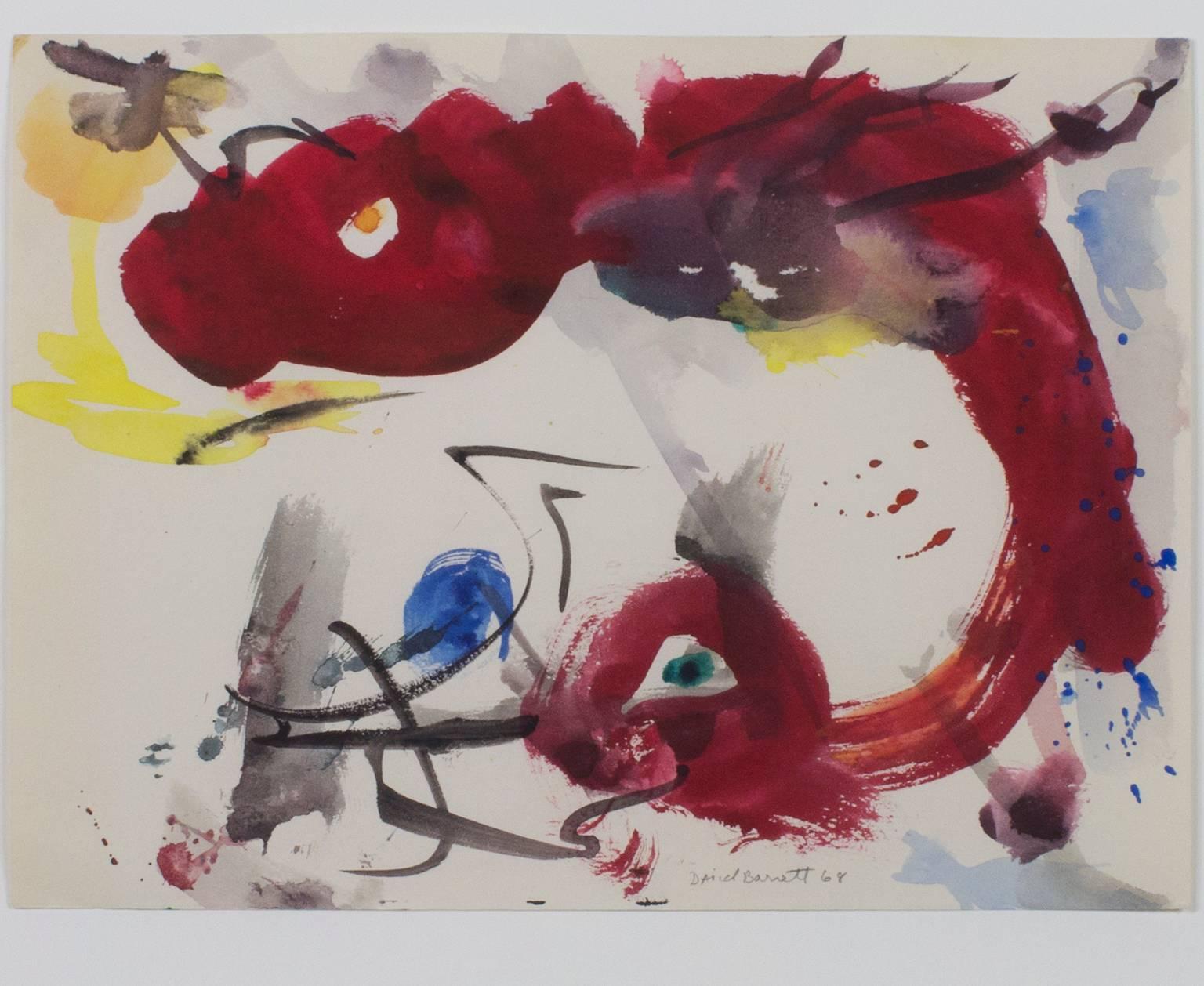 "Electric Dragon" est une aquarelle originale signée en bas au centre par l'artiste David Barnett. Il représente un dragon rouge vif d'où émanent des formes jaunes électriques. 

9" x 11 3/4" art
cadre de 15 5/8" x 18"

David Barnett, artiste,