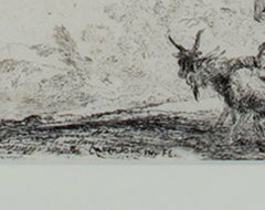 17th century etching black and white landscape forest trees satyr goats