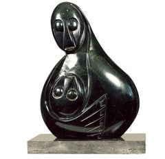 "Mother & Child, " Carved Serpentine Stone signed by Virimai Banga
