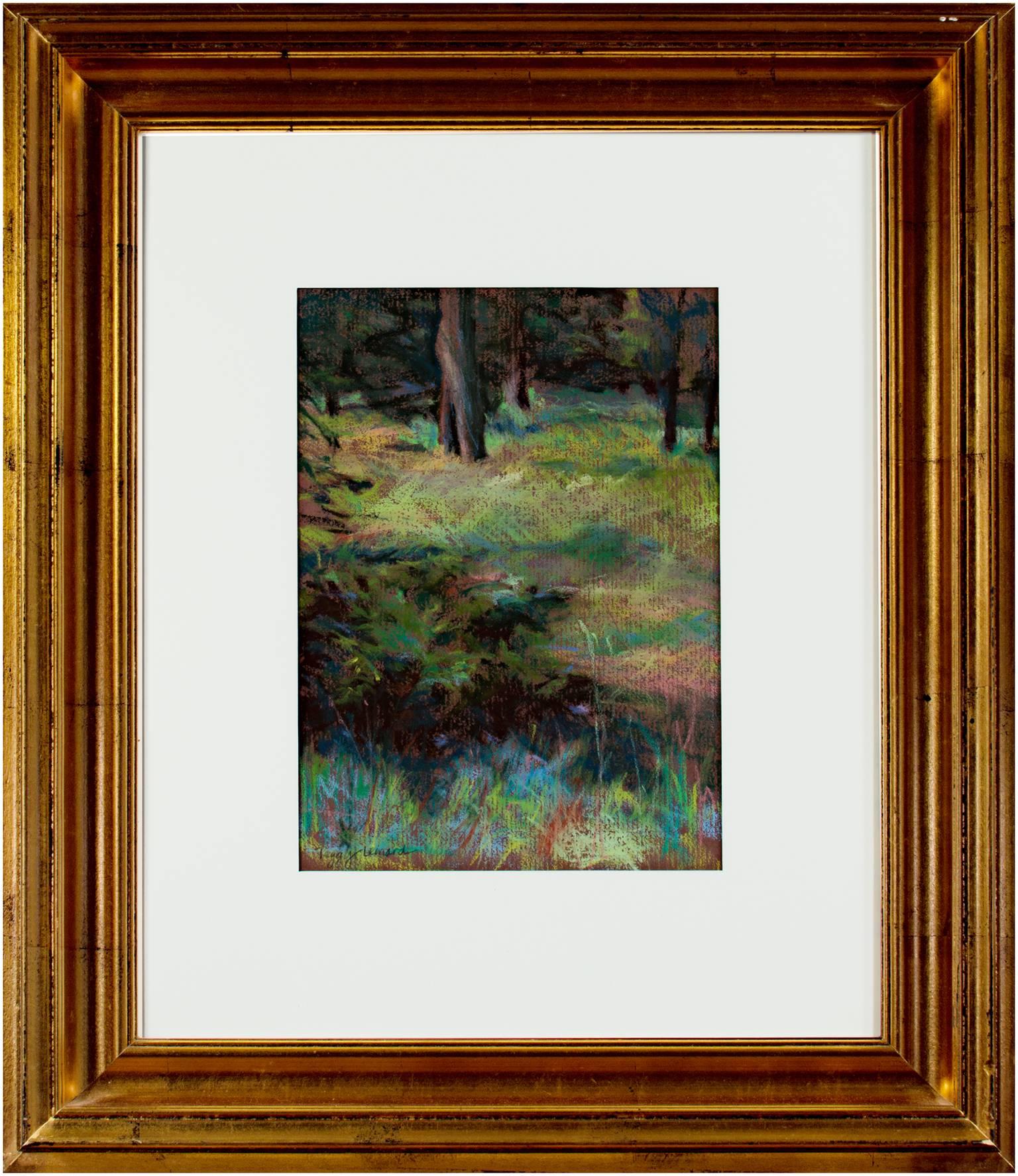 Paesaggio colorato a pastello contemporaneo, alberi, erba e foresta, firmato in vendita 1