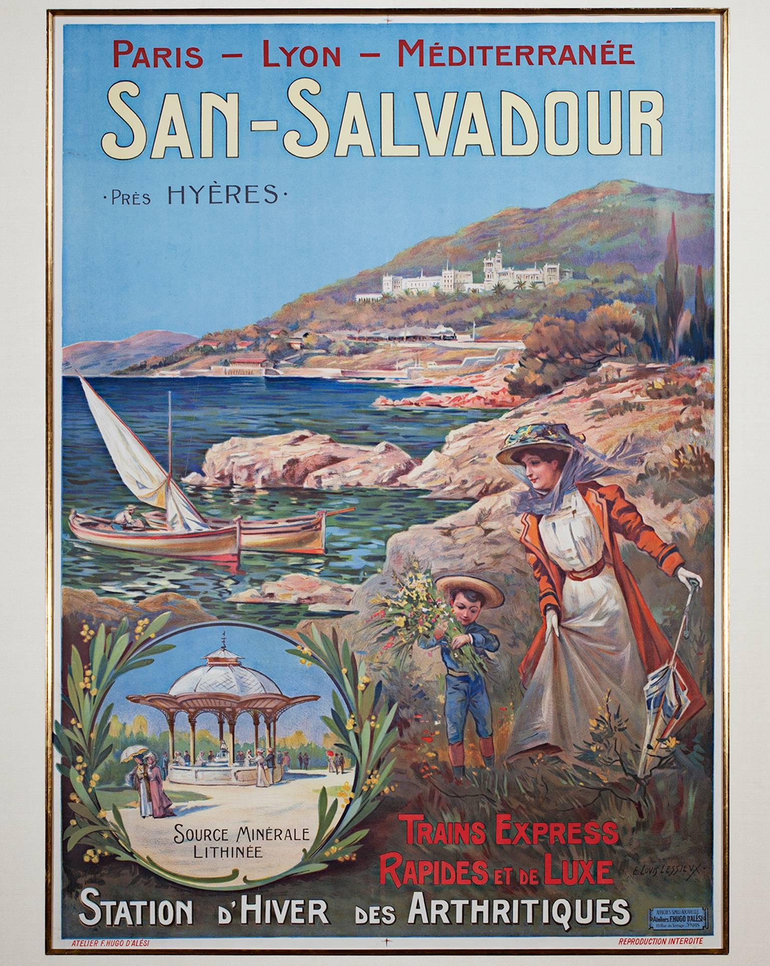 Ernest-Louis Lessieux Landscape Print - "San Salvador: Station d'Hiver des Arthritiques" Original Color Lithograph 