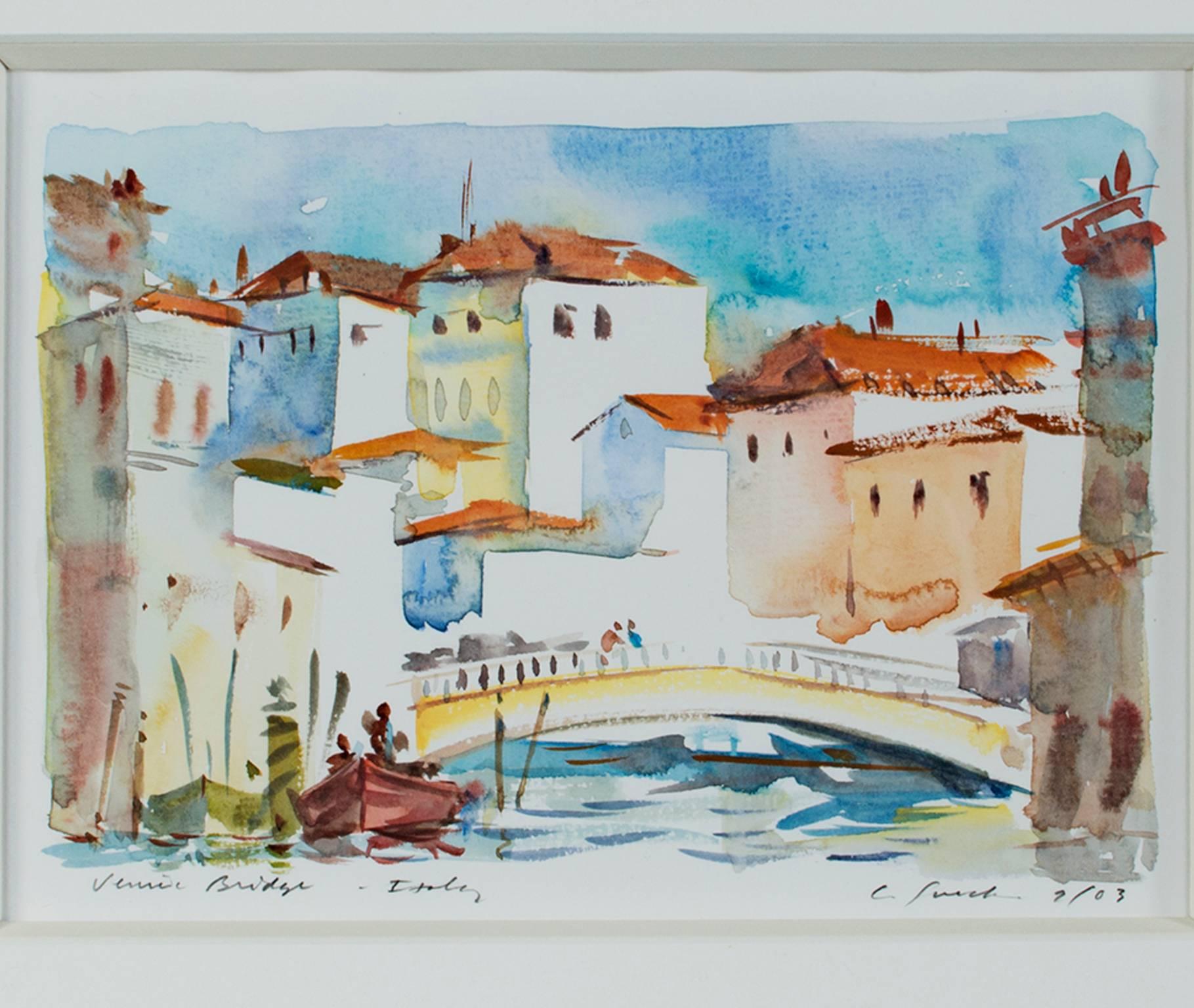 "Venice Bridge - Italy" is an original watercolor on Holbein watercolor paper by Craig Lueck. These petite watercolors that make up Lueck's portfolio serve as windows into the artist's world. Scenery from his travels to Colorado and Italy are