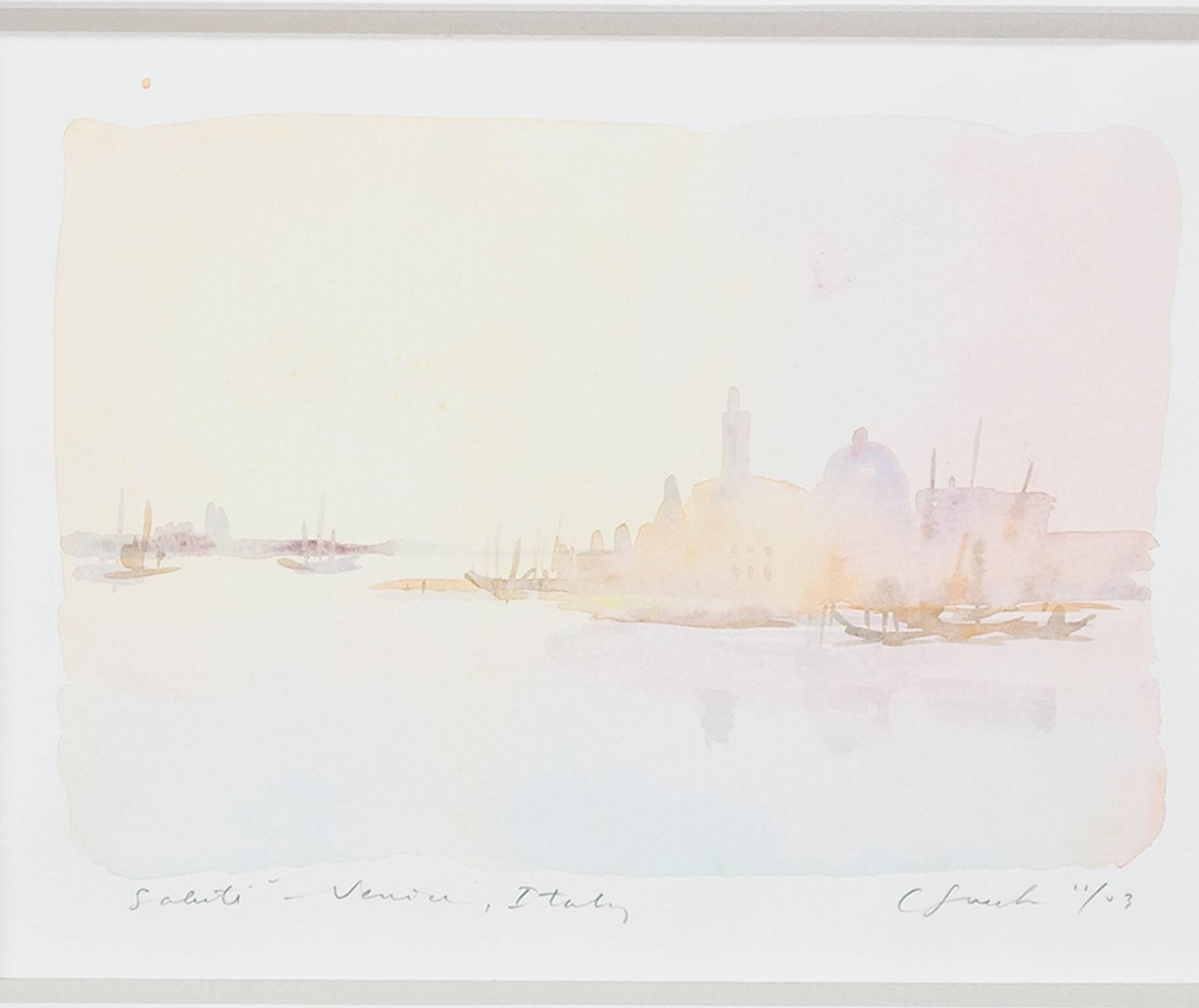 "Salute - Venice, Italy" is an original watercolor painting on Holbein watercolor paper signed and dated in pencil lower right and titled lower left. These petite watercolors that make up Lueck's portfolio serve as windows into the artist's world.