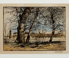 "Le Rhone a Avignon" Hand Colored Etching signed by Armand Coussens