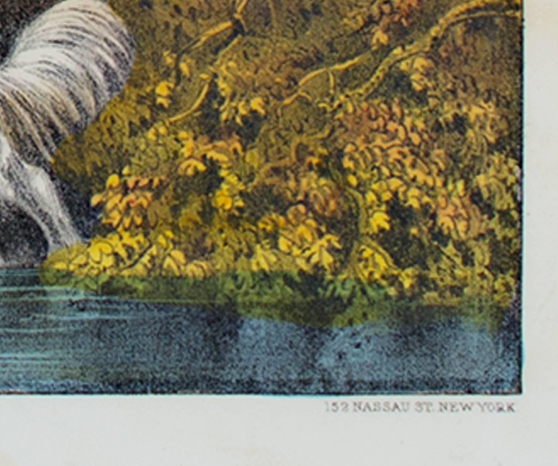 Siglo XIX litografía en color perros pájaro naturaleza hierba pastoral animales en venta 1