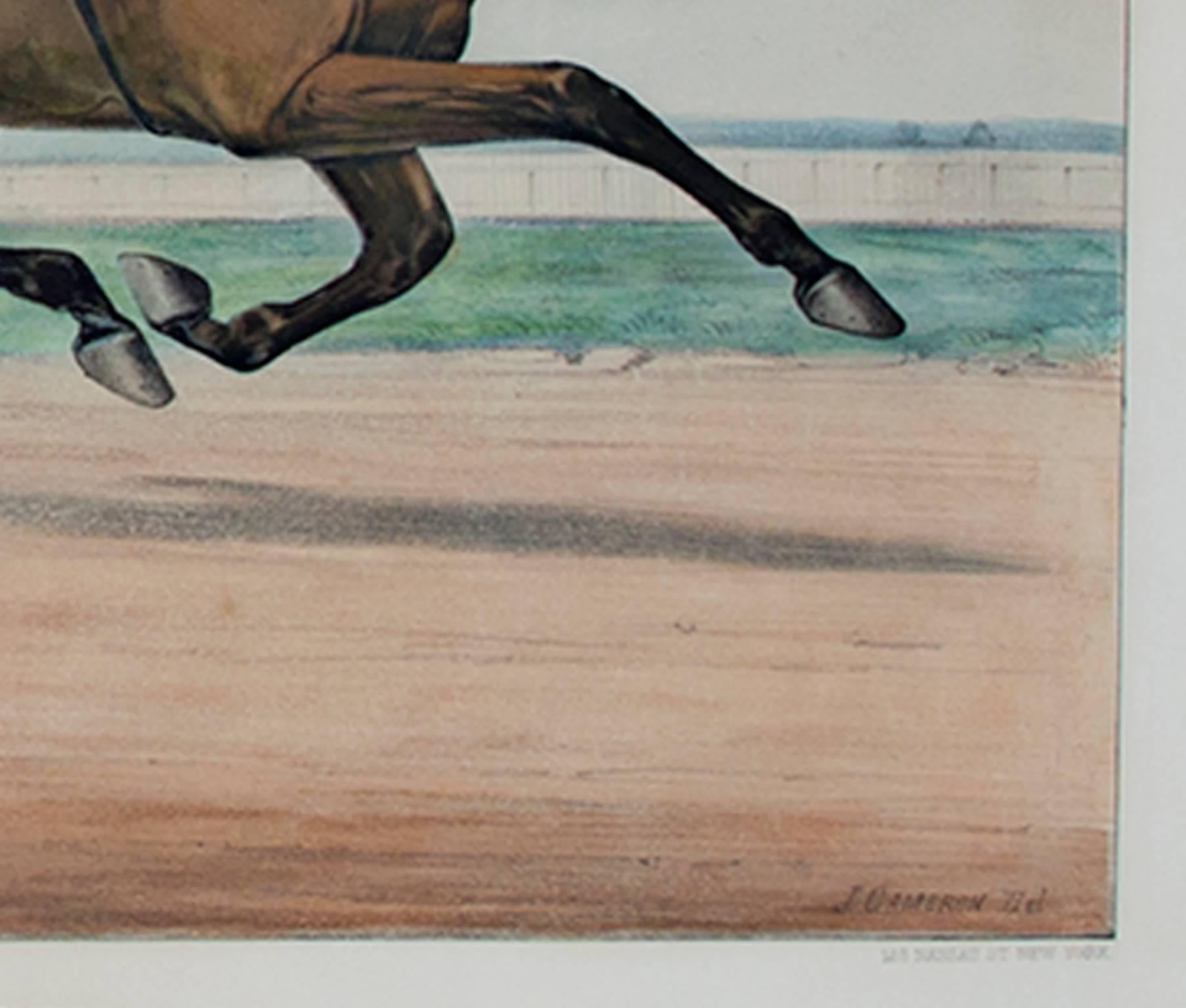 Lithographie en couleurs du 19e siècle chevaux chars personnages paysage dynamique - Print de Currier & Ives