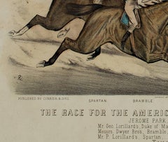 19th century color lithograph horses figures dynamic landscape