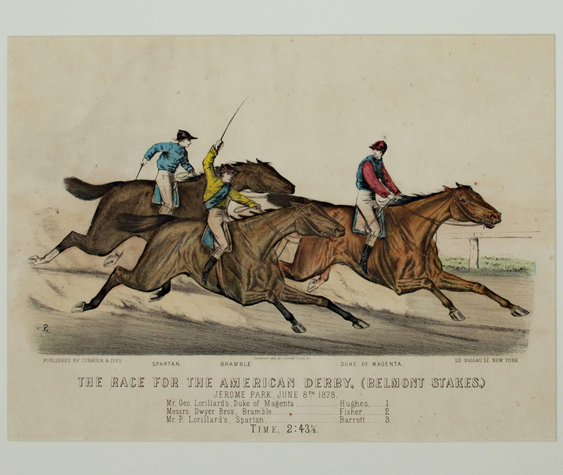 Currier & Ives Animal Print - "The Race for the American Derby (Belmont Stakes), " an Original Lithograph 
