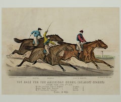 "The Race for the American Derby (Belmont Stakes), " an Original Lithograph 