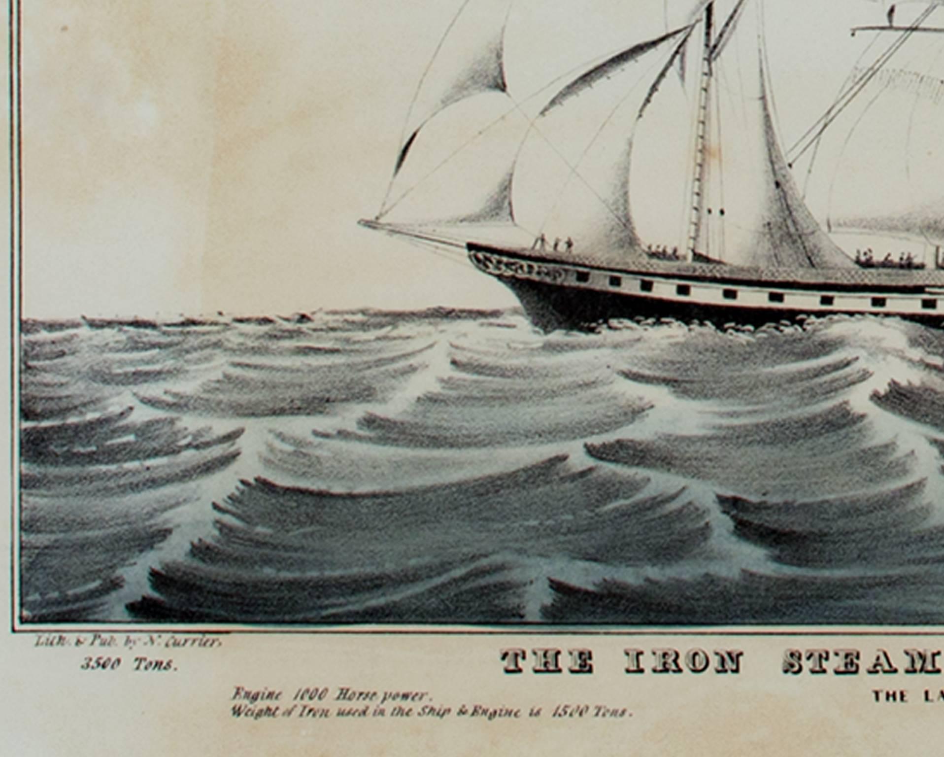 19th century color lithograph seascape boat ship waves maritime landscape - Print by Currier & Ives