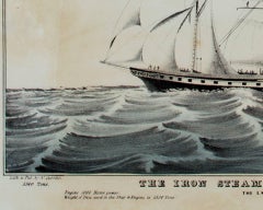 19th century color lithograph seascape boat ship waves maritime landscape