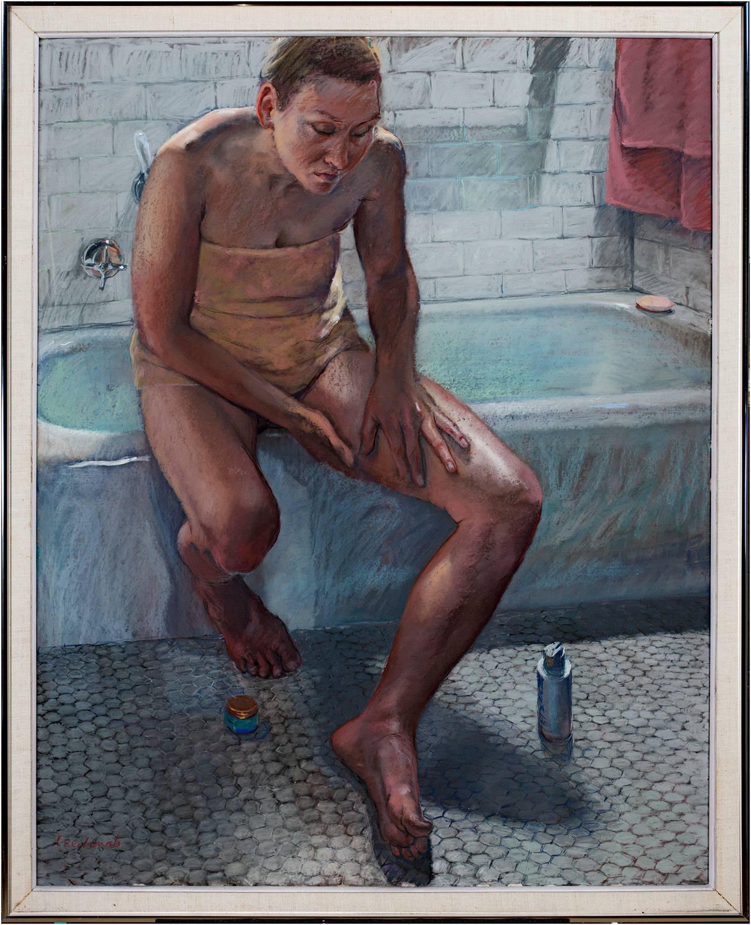 Artista femenina contemporánea figura pastel autorretrato bañera dramática en venta 4