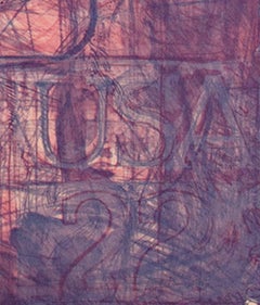 Abstrakte Lithographie des späten 20. Jahrhunderts, Porträtfront in Violett