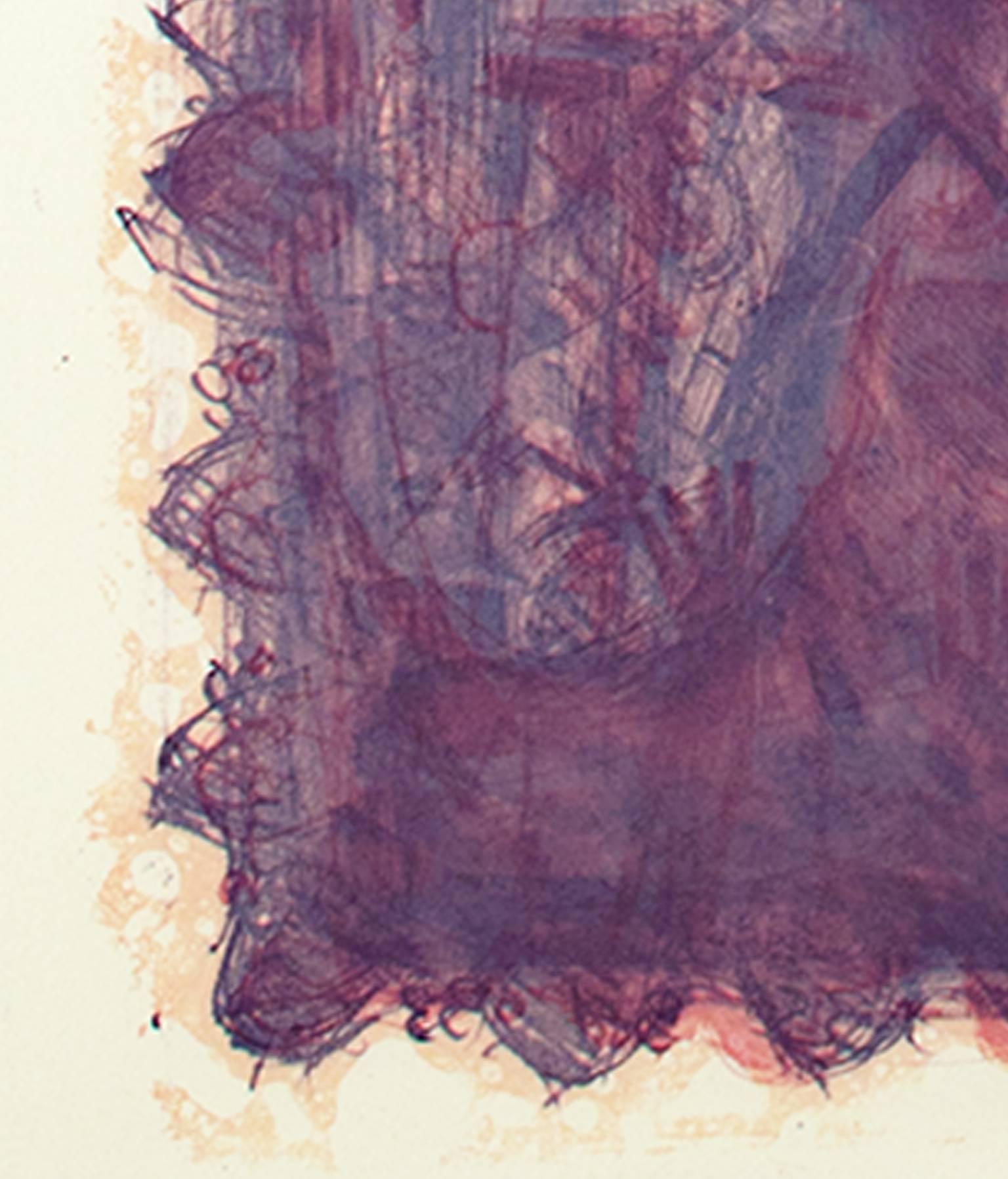 Ritratto litografico astratto della fine del XX secolo, volto viola in vendita 1