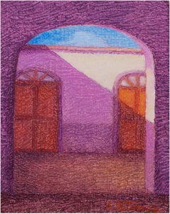 „Patio in Peru“, Öl auf Leinwand, signiert von Ernesto Gutierrez