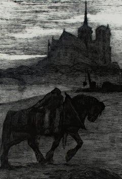 "Horse and Rider at Dusk, " an Original Lithograph by Paul Jouve 