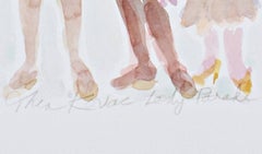 Zeitgenössische Künstlerin Aquarell weibliche Figuren bunt minimalistisch signiert