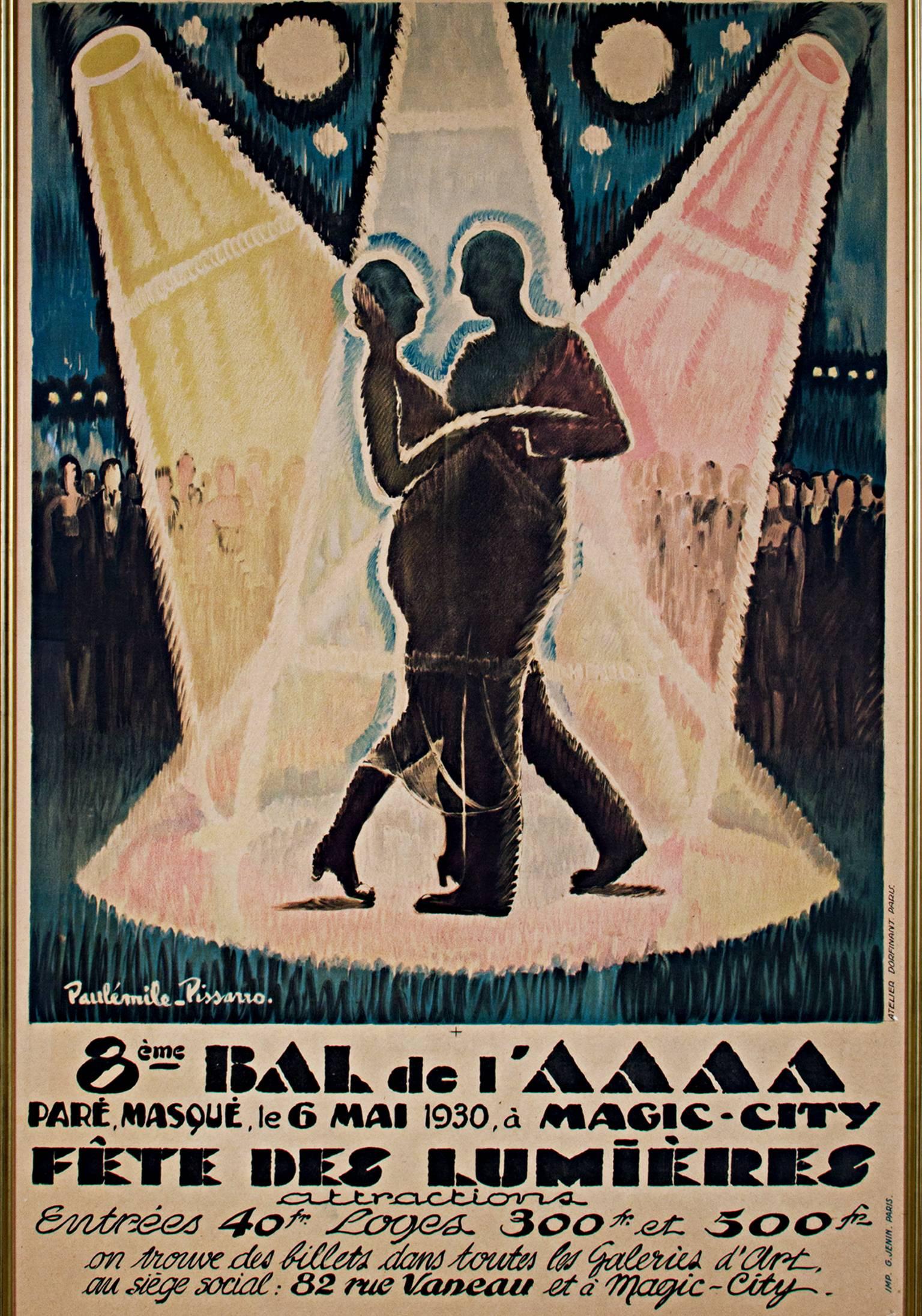 Paul Emile Pissarro Figurative Print - "Bal de l'AAAA Festival of Light, " Original Lithograph Poster by Paul Pissarro