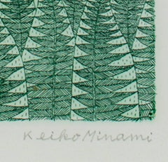"Girl in Forest with Two Sheep, " an Original Etching signed by Keiko Minami