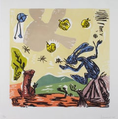 "Blue Bunny, " a Woodcut signed by Santi Moix