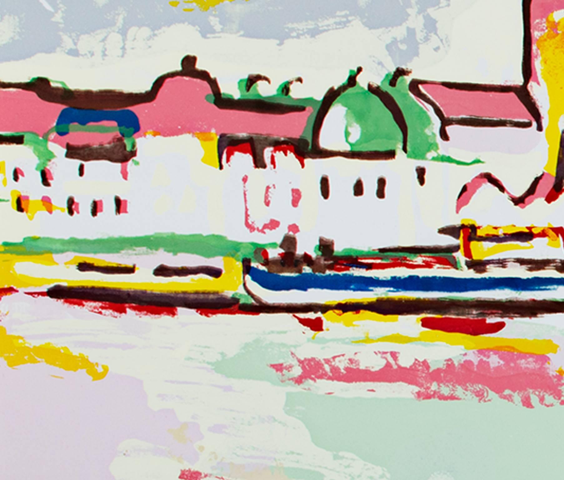 « Paysage Harbor Scene Honfleur », émail forgé sur acier d'après Andre Derain - Painting de André Derain