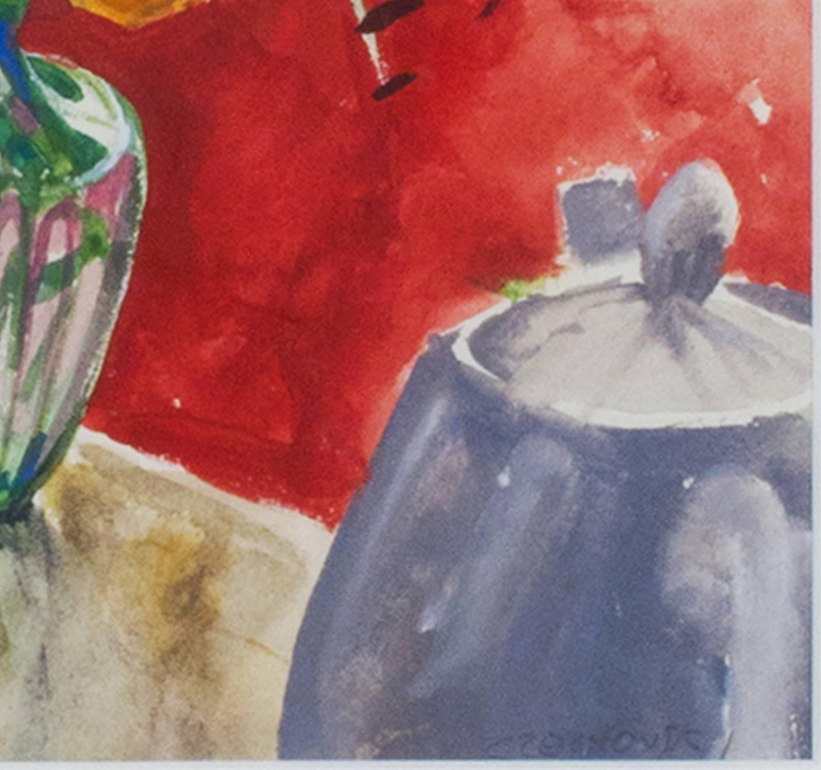 „Vase of Flowers & Tea Cup“, ein Aquarell, signiert von Alicia Czechowski im Angebot 2