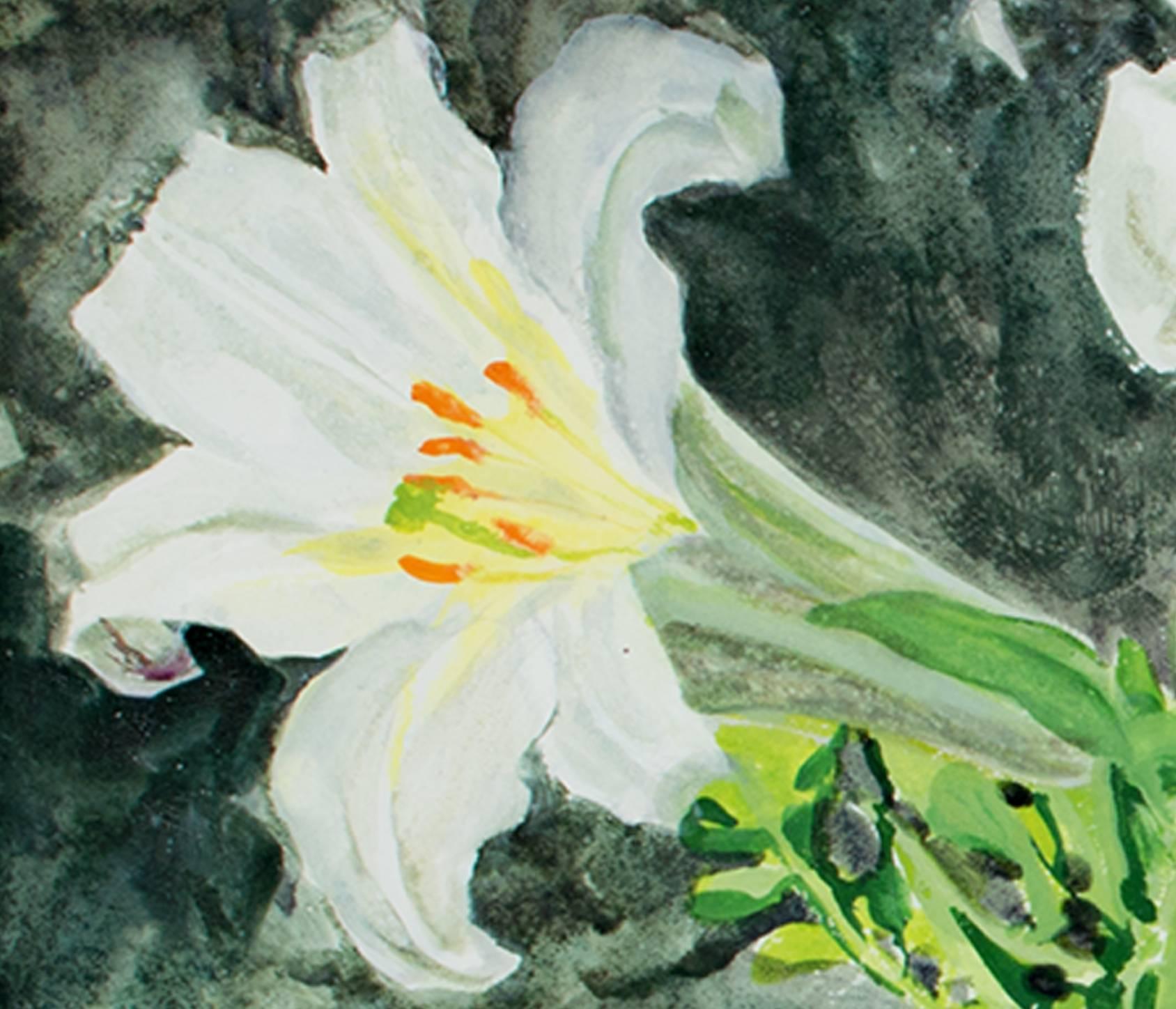 „Regale Lilien in einer Vase“, Gouache, signiert von Alicia Czechowski im Angebot 3