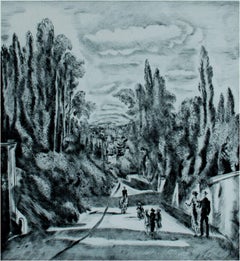 "Passage a Village, " Original Drypoint signed by Hermine David