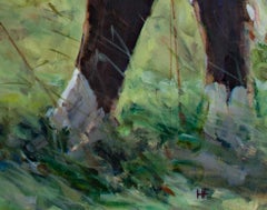 Contemporary oil painting cows outdoors realist animal grass field animals