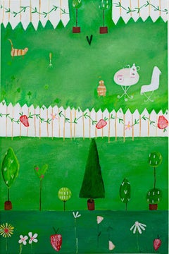 "Green Grass, Picket Fence KMH 008, " an Acrylic & Mixed Media signed by Hartley