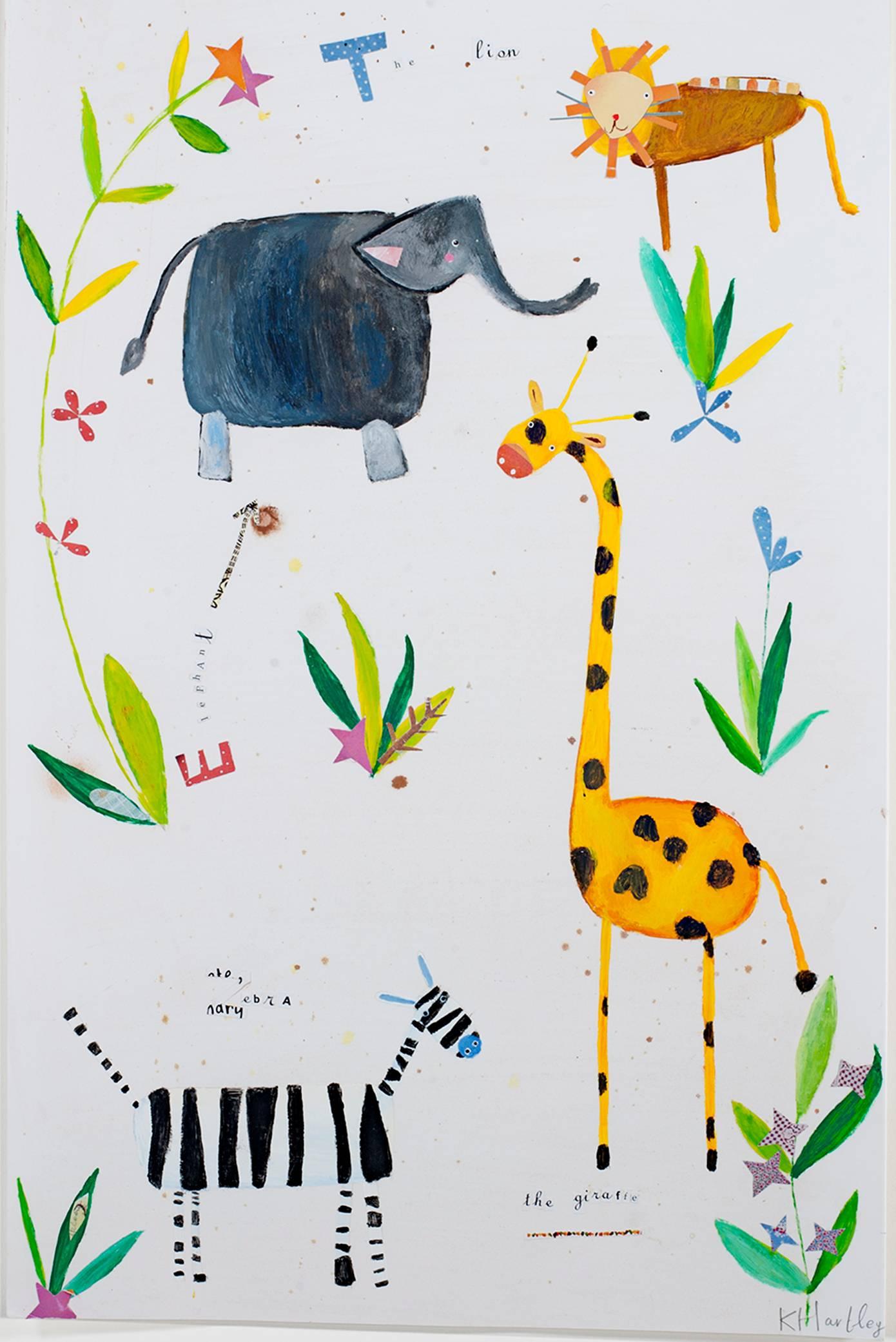 "Safari in the Garden KMH 014, " a Acrylic & Mixed Media signed by Hartley