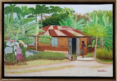 „Two Country Village Women Outside Their House“, Öl auf Leinwand, E. Hyppolite, Öl