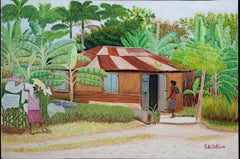 "Two Country Village Women Outside Their House," Oil on Canvas E. Hyppolite