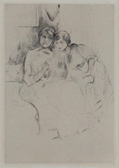 "The Drawing Lesson," Original Drypoint Portrait by Berthe Morisot