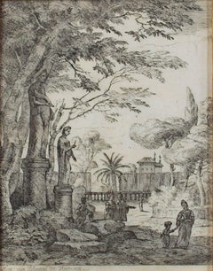 "Mother & Child Near Statues," Etching by Jan Frans van Bloemen (Orizzonte)