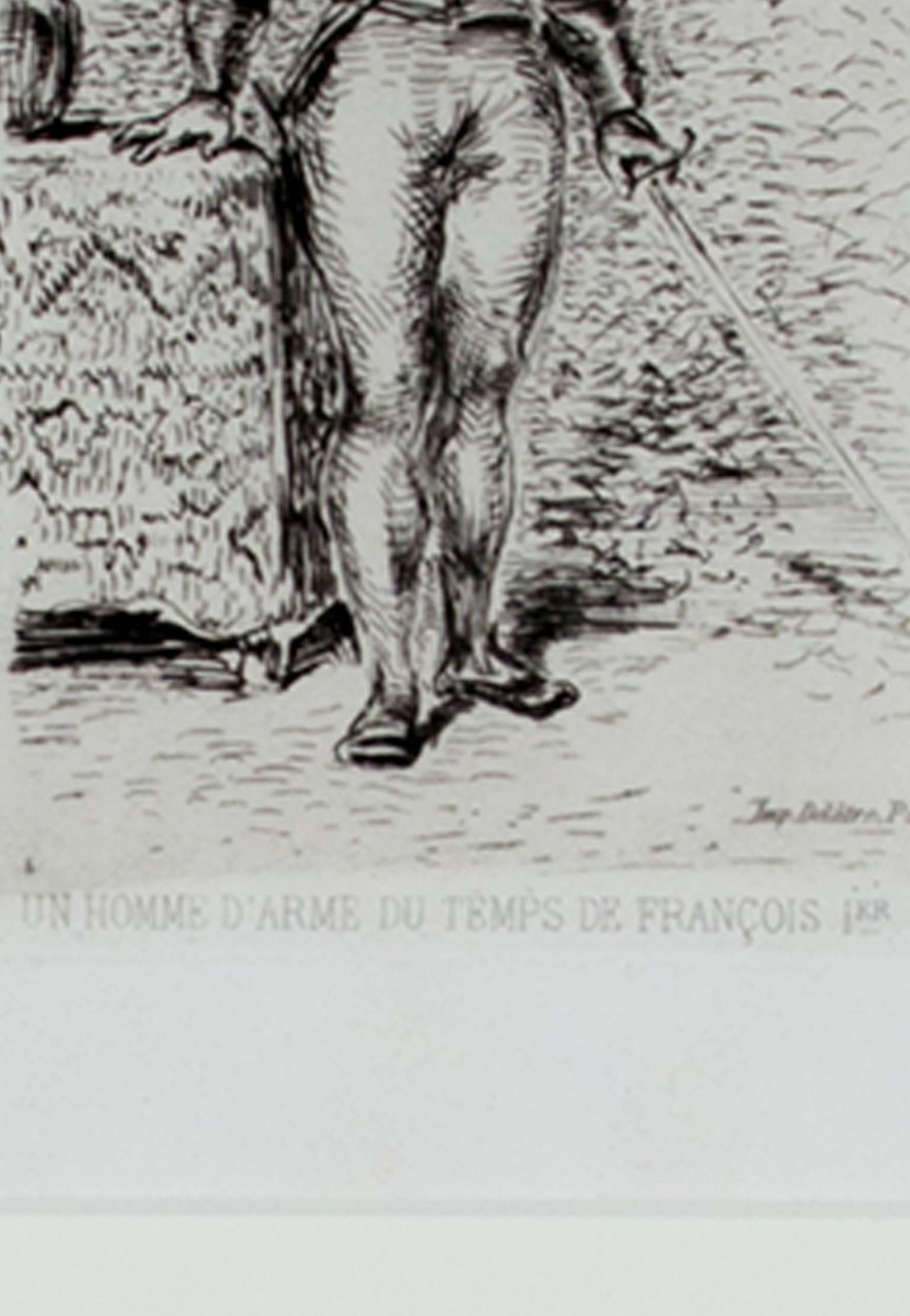 This piece is a framed set of two original etchings by Eugene Delacroix. Under each etching is the original title in French, 