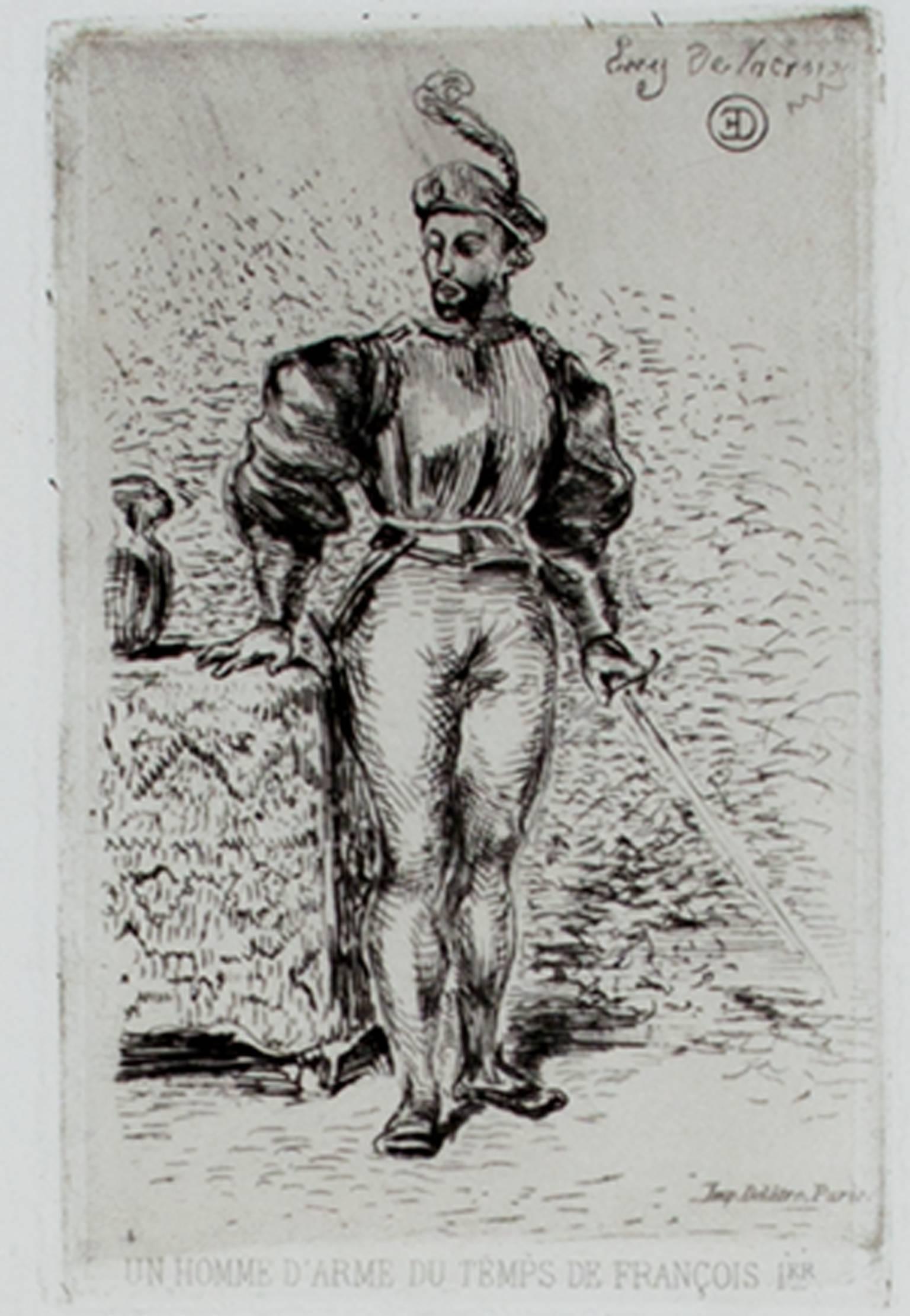 « A Man in Army Dress » et « Study of a Woman », gravure originale d'Eugène Delacroix  - Print de Eugene Delacroix