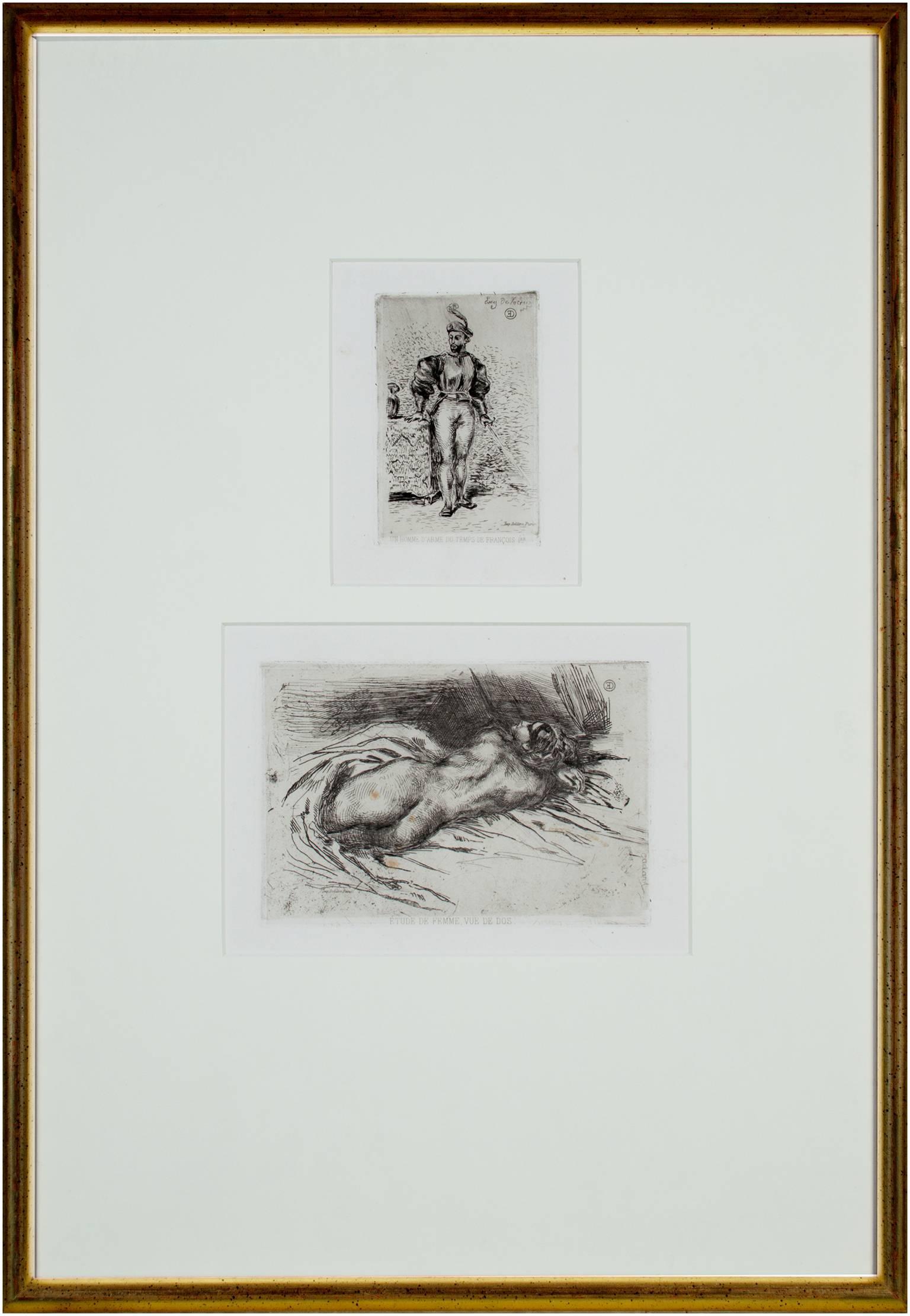 « A Man in Army Dress » et « Study of a Woman », gravure originale d'Eugène Delacroix  en vente 3