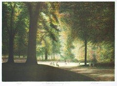 "Le Jardin du Luxembourg, " Original Color Lithograph signed by Harold Altman