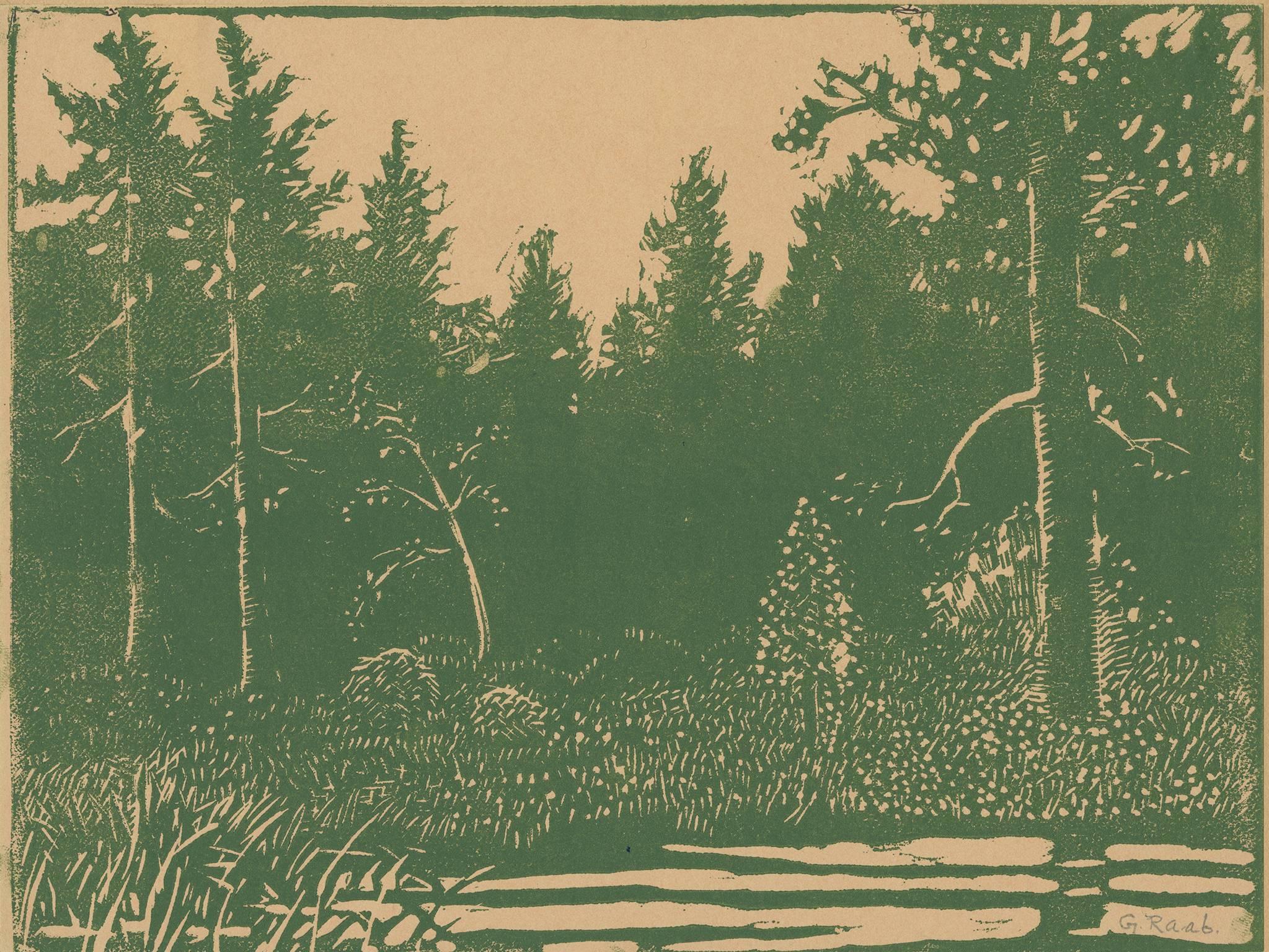 "Solitude," Linoleum Block Print signed by George Raab 