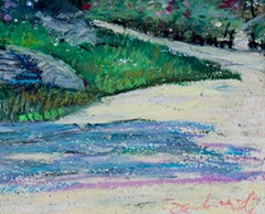 Contemporary female artist landscape pastel drawing flowers trees signed