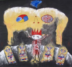 "Sky Mask 2," Mixed Media on Paper signed by Xiao Ming