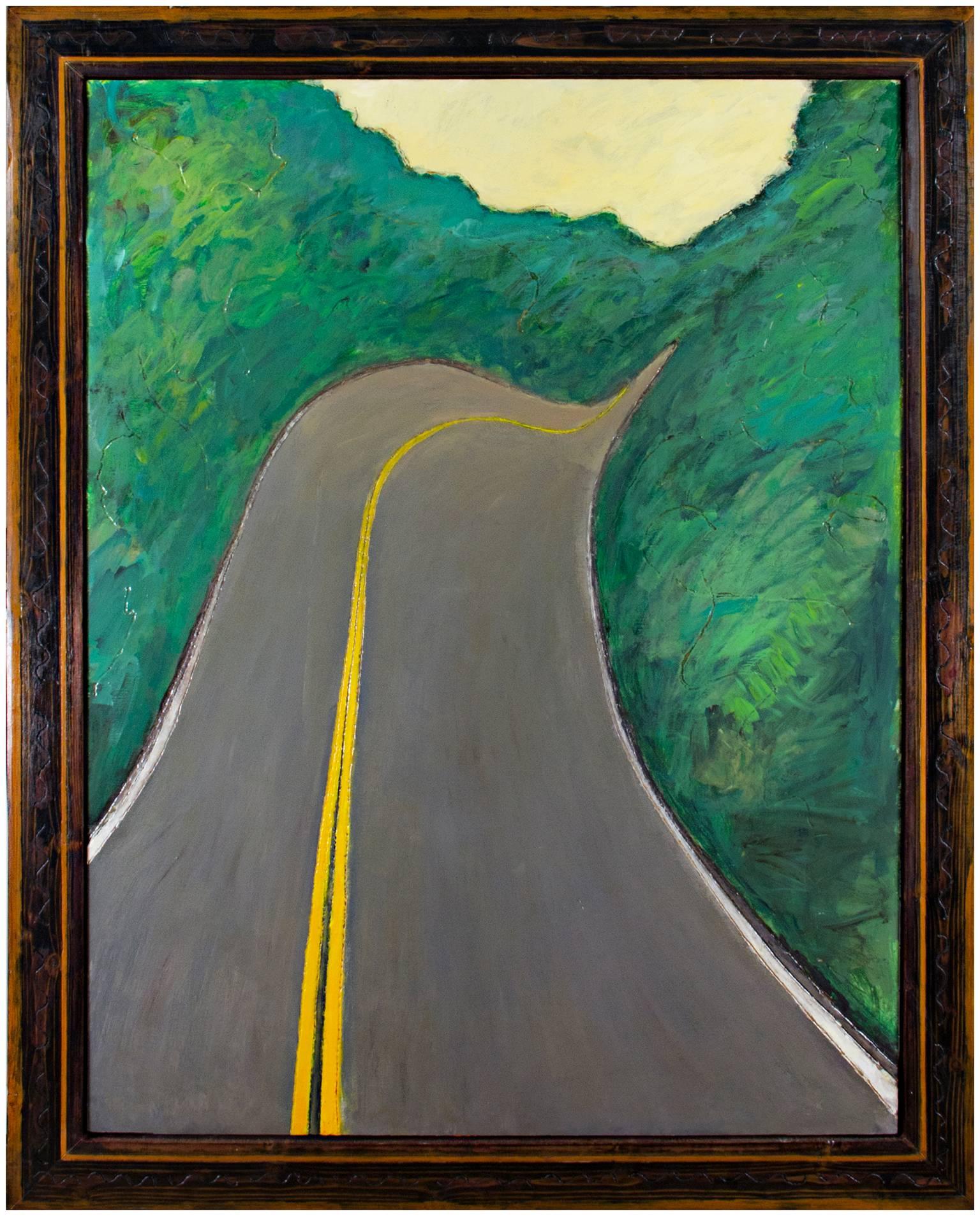 "Velvet Highway" (Hwy. K) est une peinture à l'huile originale sur bois de Robert Richter. L'artiste a signé le tableau au dos. Cette peinture représente une autoroute du Wisconsin qui traverse des forêts verdoyantes. La peinture a des parties