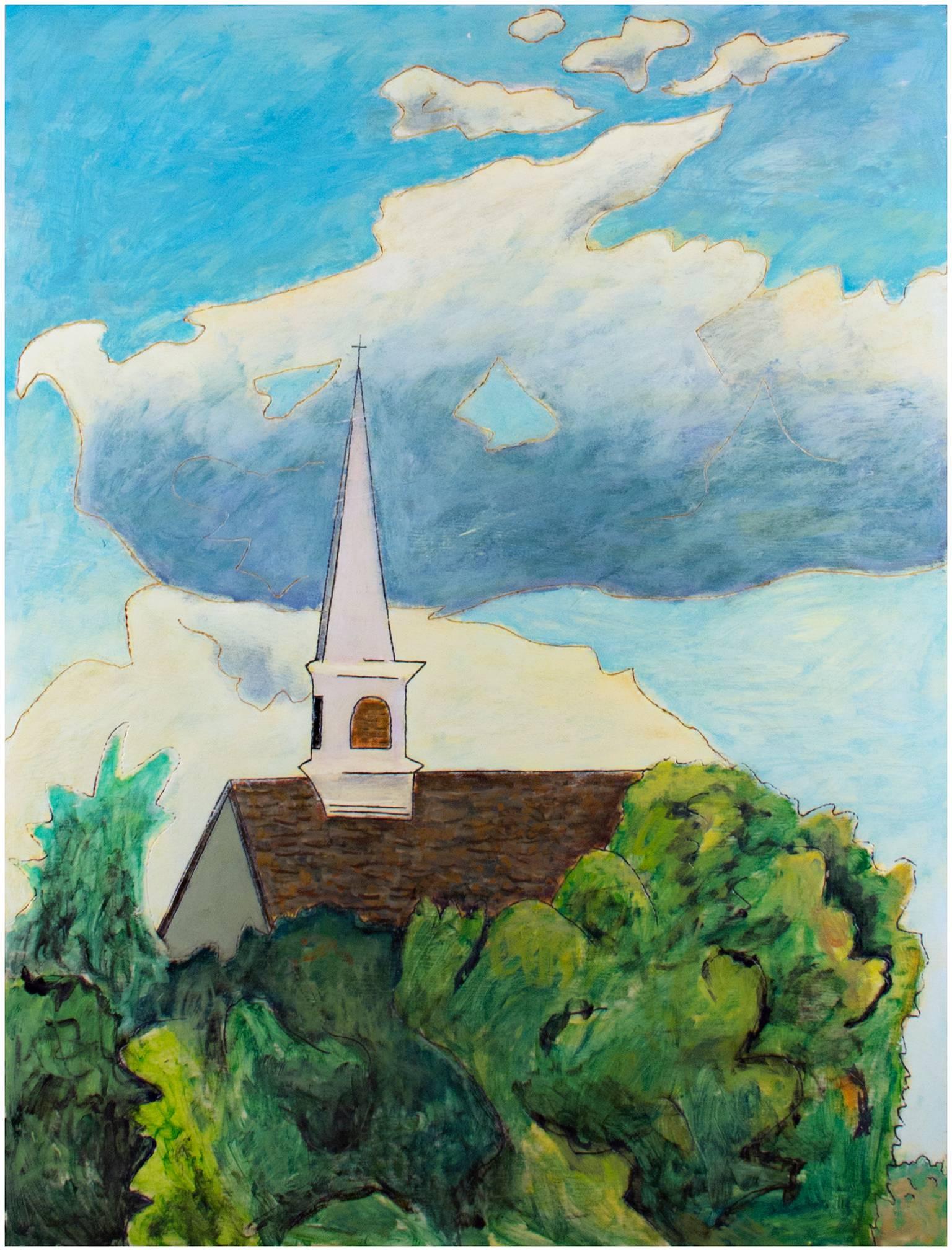 "Summer Church, " Oil on Wood signed by Robert Richter 