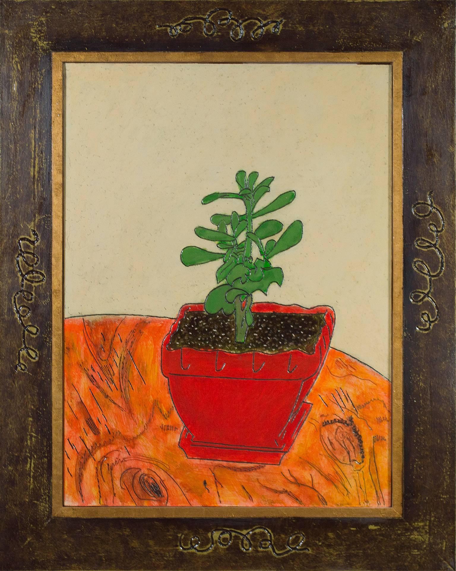 "Little Jade" ist ein Original-Ölgemälde auf Holz des Künstlers Robert Richter. Es zeigt eine kleine Jadepflanze in einem roten Übertopf. Der Künstler hat das Werk betitelt, datiert, mit seinen Initialen versehen und auf der Rückseite signiert. Das