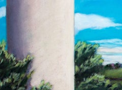 Contemporary bunt Pastell Groomed Garden Landschaft Blumen Bäume Himmel unterzeichnet