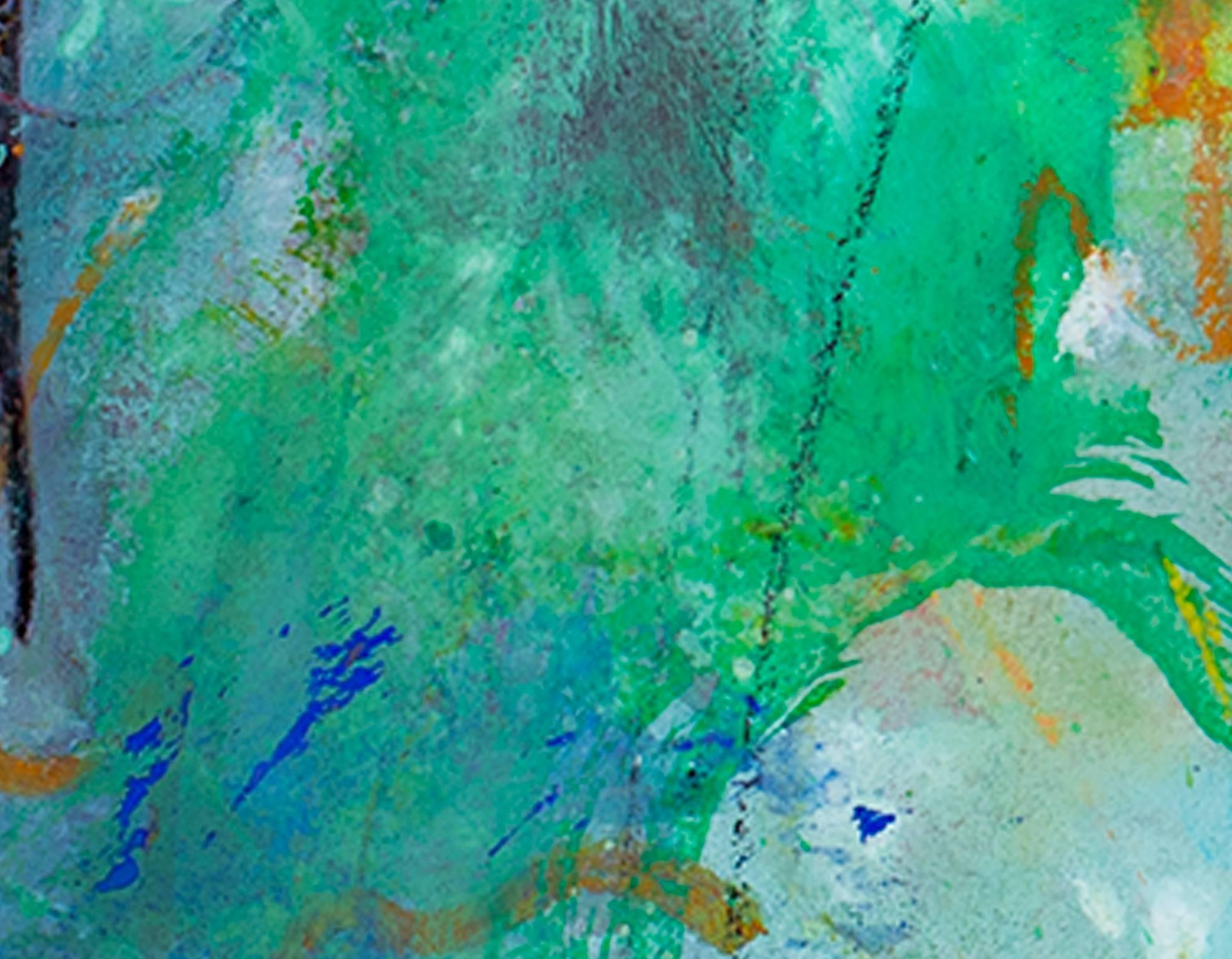 peinture à l'huile abstraite contemporaine colorée expressionniste occupée signée en vente 1