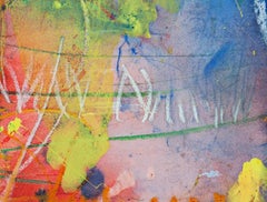 colorful contemporary abstract mixed media painting expressionist busy signed