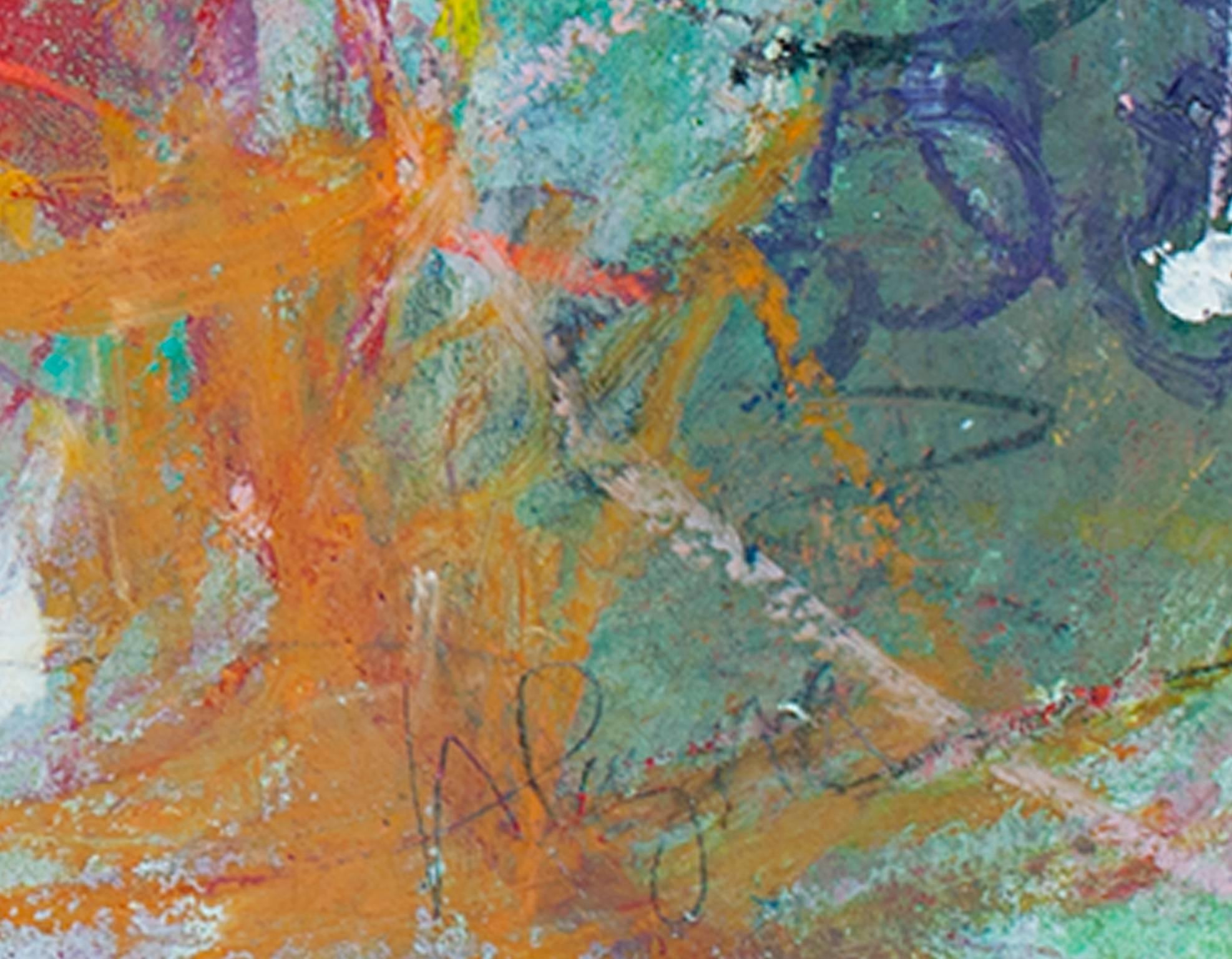 peinture à l'huile abstraite contemporaine colorée expressionniste occupée signée en vente 2